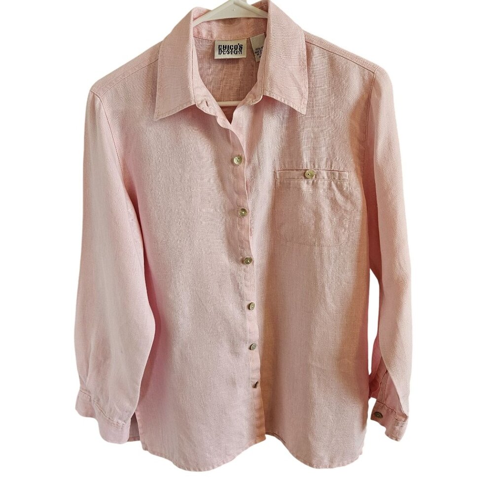 Chico's Design Woman Size S (Chico 0) 100% Linen Button up Shirt Beach Relaxed